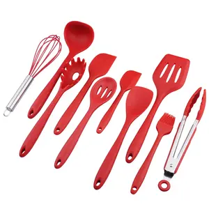 주방기구 세트 붉은 색 10 조각 실리콘 주방 도구 요리 비 스틱 도구 세트 요리