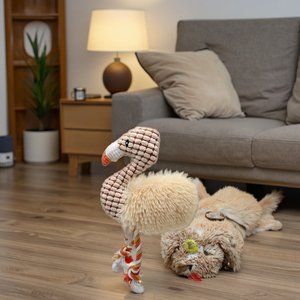 Fabrika yüksek kalite benzersiz tasarlanmış Pet peluş hayvanlar devekuşu Flamingo şekilli oyuncaklar güvenli squeagıcırtılı pamuk PP halat köpek oyuncaklar - Product Image 1