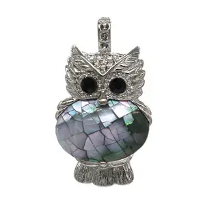 HZ New Arrival Charm Semi precious Stone purple abalone Necklace with Animal Owl Pendant Wholesale Key Chain crystal jewelry