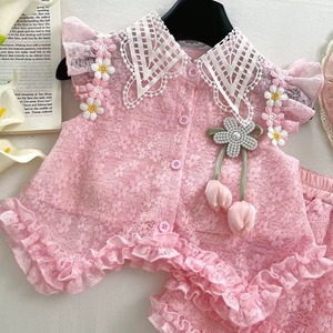 Completo estivo da <span class=keywords><strong>bambina</strong></span> in stile principessa, due pezzi, casual, fresco, stile francese. - Product Image 5