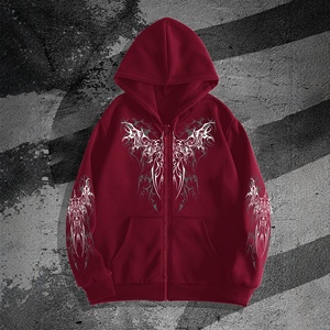 Felpa con Zip Bianca da <span class=keywords><strong>Uomo</strong></span>, Stampa Gotica Y2K, Oversize, Stile Streetwear Retrò Cyber Casual, Primavera - Product Image 4