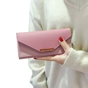 Cartera de mano de cuero Pu, cartera larga de estilo Vintage, nueva, barata, superventas, para mujer, para niña, billetera de moda sólida con cerrojo personalizado de poliéster