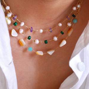 Moda de lujo INS 14K oro Acero inoxidable hecho a mano Natural <span class=keywords><strong>chip</strong></span> perla cuarzo cadena con cuentas collar en capas para mujer joyería - Product Image 2