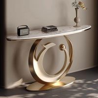 Table console murale multifonctionnelle moderne minimaliste de luxe léger en acier inoxydable avec plateau en ardoise pour salon et hôtel