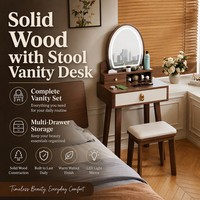 Ensemble coiffeuse et tabouret pour petite chambre, moderne, compact, avec rangement à tiroirs, écoresponsable, avec miroir, de qualité supérieure