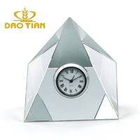 Horloge de bureau en cristal K9 personnalisée avec logo gravé, ornement de table en verre, cadeau pour anniversaire ou commémoration