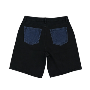 Pantalones Cortos de Mezclilla para Hombre, Diseño de Parches en Negro y Azul, Decoración con Remaches, Corte Holgado, Estilo Casual de Verano, Jeans Cortos - Product Image 4