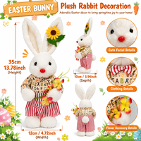 Figurine Lapin de Pâques en Peluche Pafu, Décoration de Table Printanière pour la Maison avec Accessoire Carotte et Fleur, Cadeau de Pâques