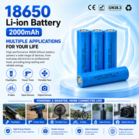 Batterie rechargeable cylindrique au lithium-ion 18650 de 2000 mAh, 3,7 V, à dessus plat, pour banque d'alimentation, ventilateur portable et appareils numériques