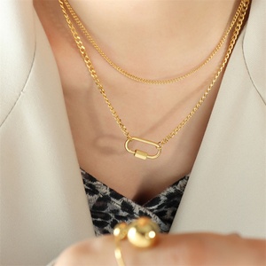 Collier chaîne cubaine délicat en acier inoxydable avec design superposé à bouton ovale, pendentif tendance pour anniversaire - Product Image 4