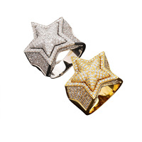 Bague Hip Hop BES Fashion plaquée or, forme étoile, avec zircon incrusté, pour homme, idéale pour les fêtes, les fiançailles ou comme cadeau