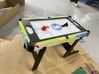 Table de jeu sportive combinée 4-en-1 YDZC 33 pouces avec pieds pliables, incluant billard, hockey, tennis, football, en MDF, certifiée EN71