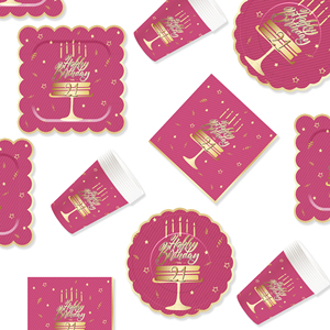 DAMAI - Artículos para Fiesta de Cumpleaños, Platos, Servilletas, Vasos y Mantel en Rojo Rosa y Dorado para Fiesta de 21 Cumpleaños, para 8 Personas - Product Image 3