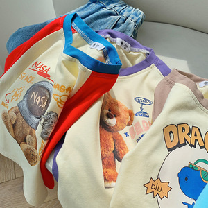 เสื้อเด็กสำหรับฤดูใบไม้ร่วง เสื้อยืดแขนยาวลายการ์ตูนสำหรับเด็กผู้ชาย แบบคัลเลอร์บล็อก สไตล์เกาหลี เสื้อผ้าฝ้ายสำหรับเด็กผู้หญิงสำหรับฤดูใบไม้ผลิ - Product Image 4