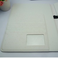 Carpeta Portafolio Personalizada A4 de Cuero PU con Textura de Avestruz Blanca, con Portapapeles Metálico, Organizador de Documentos de Negocios