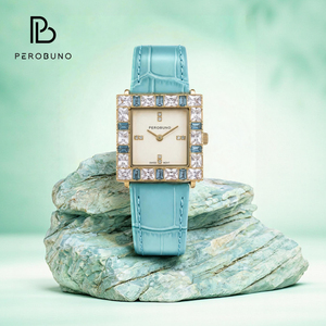 Reloj Elegante para Mujer PeroBuno, Esfera con Incrustaciones de Topacio, Correa de Cuero, Azul y Rosa, <span class=keywords><strong>Serie</strong></span> Cubo de Azúcar - Product Image 5