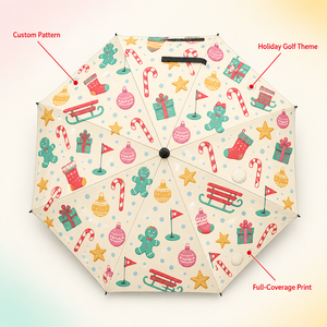Paraguas de Golf Recto con Diseño de Hombre de Jengibre Navideño y Bastón de Caramelo, con Caja de Regalo, Adorno de Navidad - Product Image 4