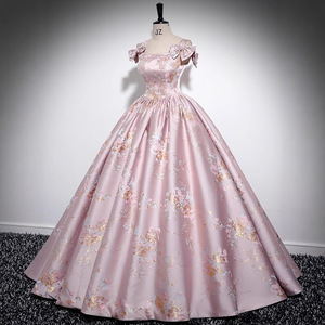 Off The Shoulder Floral Print Ball Gown Evening Dress Satin Empire Waistline Princess Dress For Birthday Party Bridal Banquet - Product Image 2