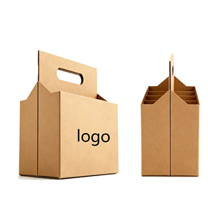 Porte-bouteilles de bière en papier kraft personnalisé, lot de 6, avec poignées, emballage écologique recyclable pour brasseries artisanales et vente au détail - Product Image 1