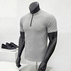 Men's Quarter <b>Zip</b> Sports T <b>Shirt</b> Breathable Knitted Short Sleeve Tee Regular Fit for Gym Outdoor - Product Image 5