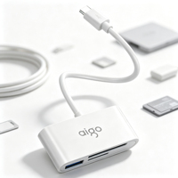 Lecteur de cartes à double fente, connexion USB-C 2.0, extension de port USB intégrée, fonctionne parfaitement avec les ordinateurs portables et les tablettes