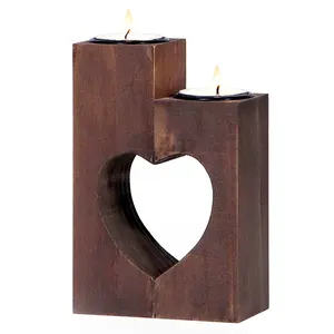 wood domino tea light tealight candle holders Set of 2 Handmade Decorative aluminum holder unscent white tealight candle