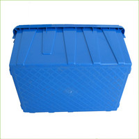Bac de rangement empilable en plastique QS avec couvercle attaché, gris jaune, conteneur de distribution industriel avec couvercles à charnières