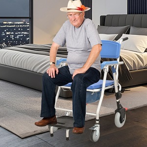 Folding Wheeled <b>Commode</b> <b>Chair</b> Royal Blue Mobile Toilet Seat For Elderly Bathroom Safety Equipment - Product Image 1