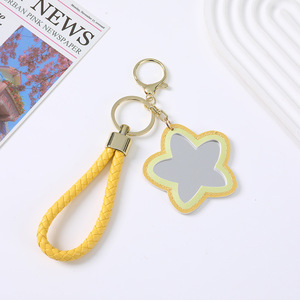 Porte-clés floral multicolore en PU avec miroir de courtoisie intégré, sangle tressée faite à la main, breloque légère à suspendre pour sac à main - Product Image 5