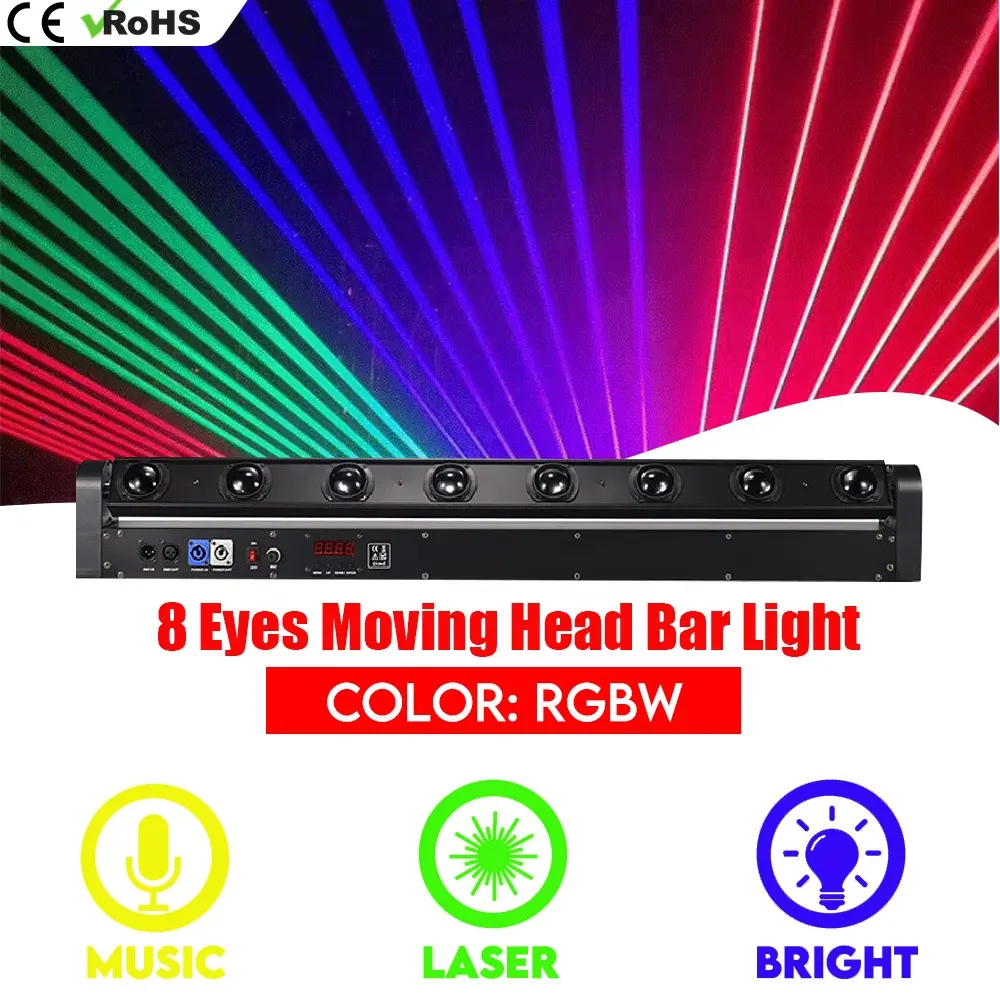 TIITEE Disco Dj 8X10W RGBW 8 Eyes Beam Bar Led Moving Head Laser Beam Light Nightclub Pixel Control DMX 4IN1 LED Moving Head Bar