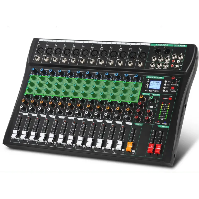 Ct120 mixer de áudio profissional dsp, controlador de 12 canais usb, mixer de áudio para bar, dj, palco