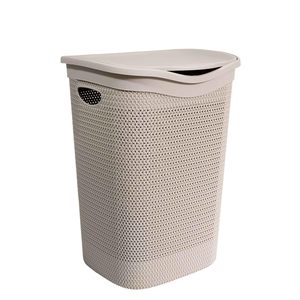 Cesto de Ropa Sucia de Plástico con Tapa, Efecto Ratán, 39.5x37x54 cm, Estructura Tejida - Product Image 6