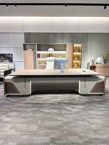 <strong>Vintage</strong> Executive Office Furniture L Shape <strong>Desk</strong> with Led Light and <strong>Metal</strong> Edge Office Table CEO <strong>Desk</strong> - Product Image 5