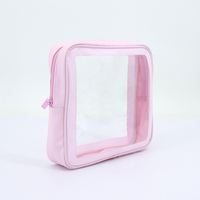Sac de toilette transparent en PVC rose bébé, personnalisé avec logo, étanche, portable, pour voyage, trousse de maquillage transparente en PVC avec fermeture éclair