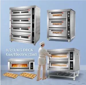 빵 피자를 만들기위한 큰 스탠드 유럽 전기 베이커리 상업 2 3 4 데크 가스 파워 베이킹 오븐 밸브 및 전기 3 단계