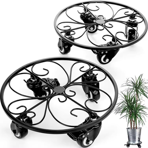 Grand chariot à plantes en métal avec roues Support de pot de plantes roulé en fer forgé robuste avec roulettes - Product Image 1