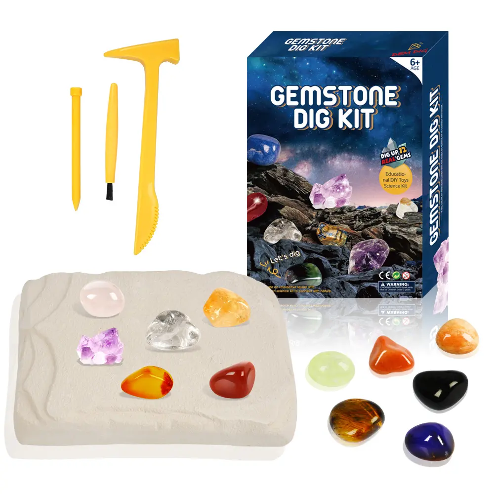 Archéologie Géologie Science Cadeau Gemstone Dig Blocks Mineral & Rock Collection kit d'excavation pour garçons et filles