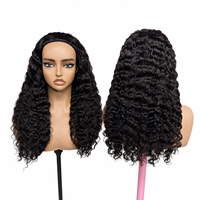 Perruque demi-tête afro bouclée frisée en cheveux humains, non-lacée, fabriquée à la machine, avec cordon de serrage, pour femmes noires