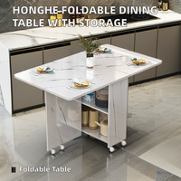 HONGHE Table à manger de cuisine pliante en bois Table extensible mobile peu encombrante avec 2 tiroirs de rangement Étagère de rangement pliable
