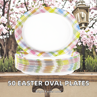 Assiettes en papier jetables ovales à carreaux arc-en-ciel, grande taille, pour le dîner des fêtes de printemps, pour pique-nique en plein air