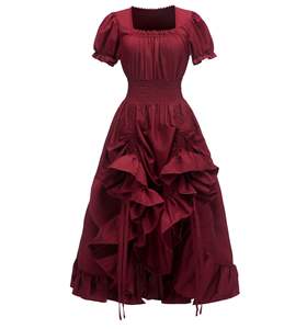 Loveda venta al por mayor nueva llegada mujeres Vintage francés <span class=keywords><strong>renacimiento</strong></span> cuello cuadrado manga corta vestido Medieval Cosplay vestido - Product Image 6