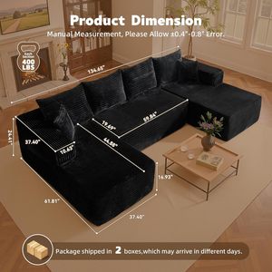 134" Rectangle Modular Sectional Fabric <strong>Sofa</strong> with Deep <strong>Seat</strong> and Chaise for Living Room Bedroom - Product Image 6