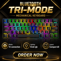 Clavier de jeu mécanique à 61 touches, trois modes, rétroéclairage RVB, sans fil, filaire, USB Type-C, pour bureau