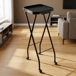 2025 New Wally Beauty Black Stainless Steel Modern Easy Moving Salon Furniture <b>Foldable</b> Tray Trolley <b>Cart</b> for Living Room - Product Image 4