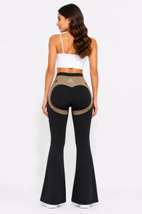 Pantaloni Yoga a Vita Alta con Gamba Svasata, Tinta Unita, Lunghezza Intera, Vita Elastica, Abbigliamento Sportivo da Donna - Product Image 2