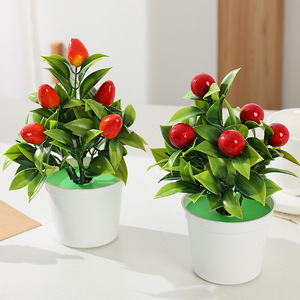 Bonsái Artificial <span class=keywords><strong>de</strong></span> Frutas, Limón, Naranja, Champiñones Shiitake, Melocotón, Pimiento, Fresa, Planta Artificial en Maceta para Decoración del Hogar - Product Image 4