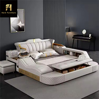 Modernes minimalist isches King-Size-Leder bett Multifunktion ale Aufbewahrung kommode Kopfstütze Sicherer Holzrahmen Hoch gepolsterte Betten Massage