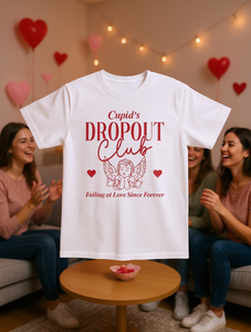 T-shirt en coton à manches courtes et col rond unisexe avec motif amusant pour la Saint-Valentin de Cupid's Dropout Club - Product Image 2