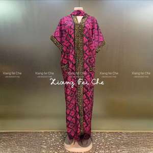 2024 Nieuwe Mode Zware Industrie Hete Diamanten Zak Midden-Oosten V-Hals Avondjurk Afrikaanse Print Moslim Vrouwen Jurk - Product Image 4