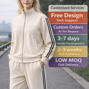 Ensemble de survêtement rayé 2 pièces pour <span class=keywords><strong>femme</strong></span>, veste zippée à col montant et pantalon droit, en tricot respirant et écologique polyester/coton - Product Image 1